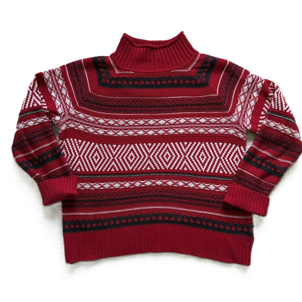 CHAPS | Red, White & Gray Mock Turtleneck Sweater Sz M
